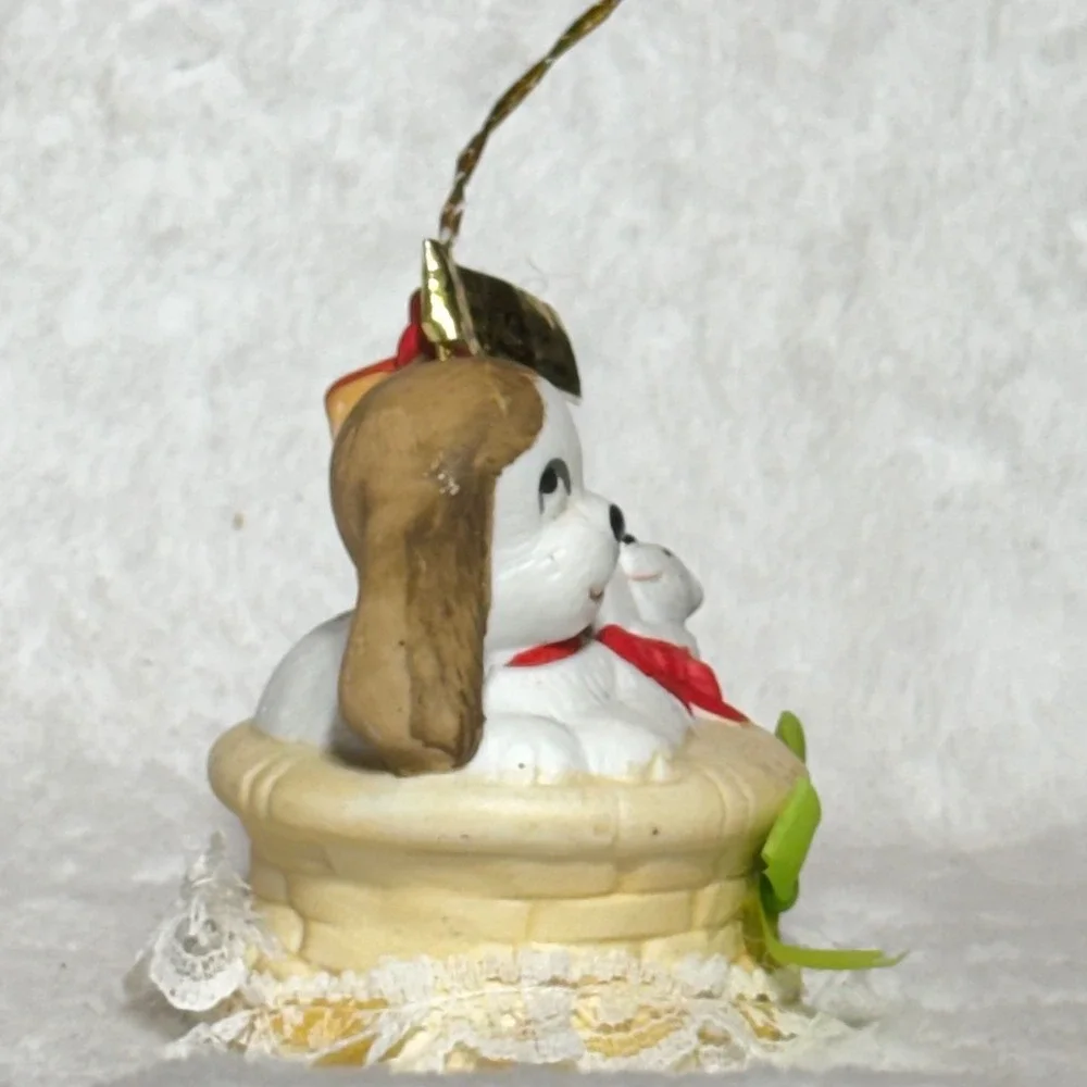 Jasco Lil Bassinet Chimer Puppy Dog Ornament Bisque Porcelain Bell White Brown